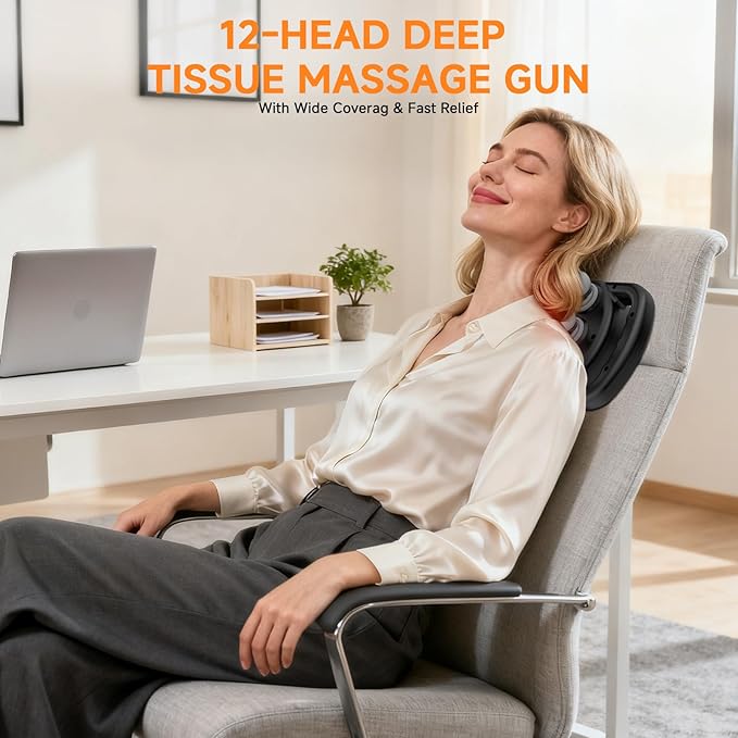 12 Head Massage Gun Deep Tissue Muscle MassagerCordless Electric Percussion Massage Tool with 9 Levels 9 Modes for Back/Neck/Shoulder/Hand/Leg/Foot Full Body Muscle Pain ReliefOffice Home Gym Use
