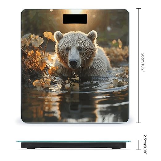 Bear Crossing The River Digital Bathroom Scale for Body Weight Weighing Scale with Backlit LCD Display High Precision Measurements &amp Measures Weight Up to 180kg