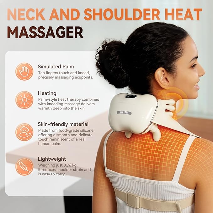 QLIFE Neck Massager with Heat Neck and Shoulder Massager Cordless Neck Massager with Fingers Neck Massager for Pain Relief Deep Tissue - 2026 New for Home Office Travel