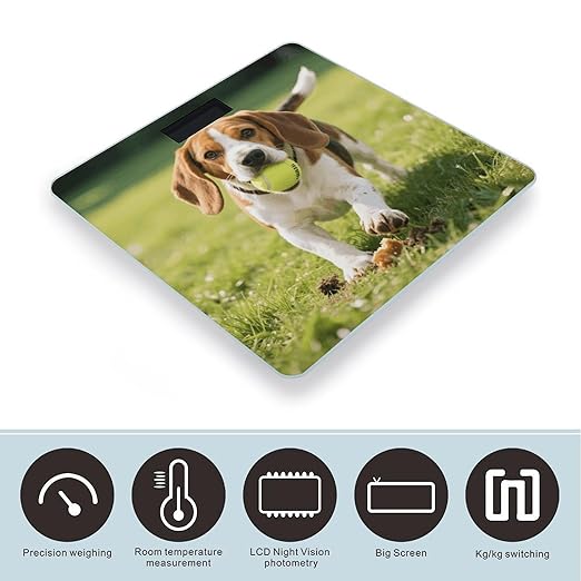 Play Hungry Beagle Dog Weight Scale Cute Bathroom Scale for Body Highly Accurate Digital Weighing Machine for People Compact LCD Display Scales with Sturdy Toughened Glass Scales