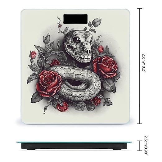 Red Rose on Snake Scale for Body Weight Accurate Digital Bathroom Scale Toughened Glass High Precision Scales Smart Weight Scales with Large LCD Backlight Display Weighing Machine