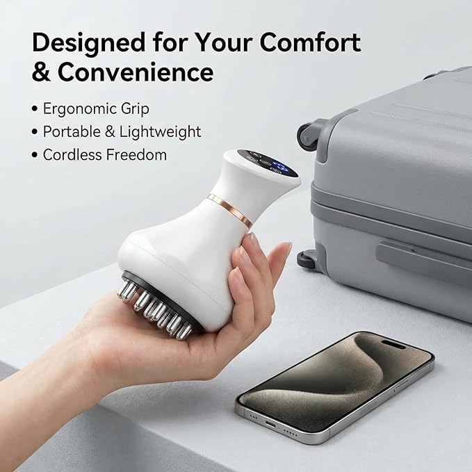 Body Sculpting Massager &amp Anti-Cellulite Massage Tool for Legs Arms &amp Stomach Smooth Skin Support Gentle Heat &amp Vibration Rechargeable Portable Full-Body Massager White