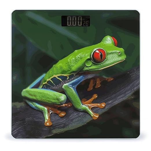Red Eyed Tree Frog Bathroom Scale Automatic Power On/Off Body Scales LCD Backlight Display Square Digital Scale Rounded Corners Bathroom Scales for Home Bedrooms