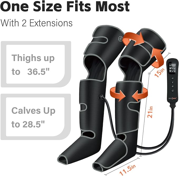 SHINE WELL Leg Massager with Heat and Compression for Circulation 3 Heat 3 Modes 3 Intensities for Pain Relief and Swelling Foot and Leg Compression Massager