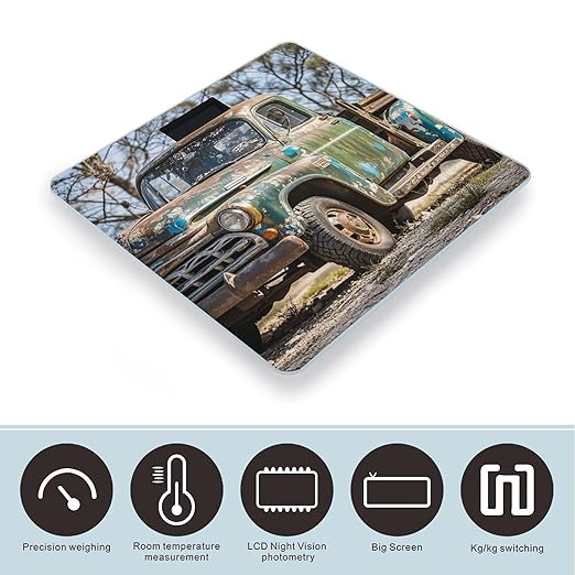 Old Truck Car Scale for Body Weight Accurate Digital Bathroom Scale Toughened Glass High Precision Scales Smart Weight Scales with Large LCD Backlight Display Weighing Machine
