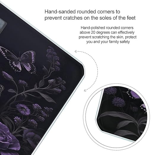 Dark Floral Butterfly Weight Scale Large Bathroom Scales Digital Weight with Bright LED Display Non Slip Automatic Weighing Scale Fashion Weighing Machine for Body