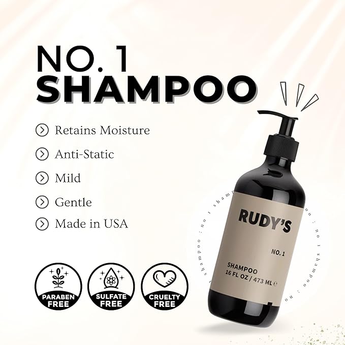 RUDY's 1-3 Shower Essentials Bundle - Shampoo and Body Wash - Natural Ingredients Sulfate &amp Paraben Free (16 fl oz Each)