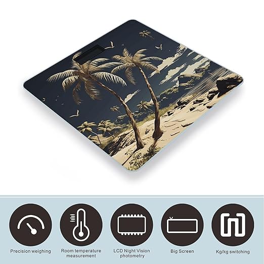 Palm Tree Scale for Body Weight Highly Accurate Digital Bathroom Scale Sturdy Tempered Glass Weighing Scales with LCD Display Fashion Body Fat Smart Scales 400lb