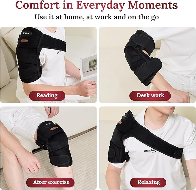 Red Light Therapy Wrap with Heat &amp Vibration 660nm 850nm 940nm Near Infrared Wireless 5000mAh Controller 30‑Min Auto‑Off for Knee Elbow Shoulder (BLACK-1-PACK)