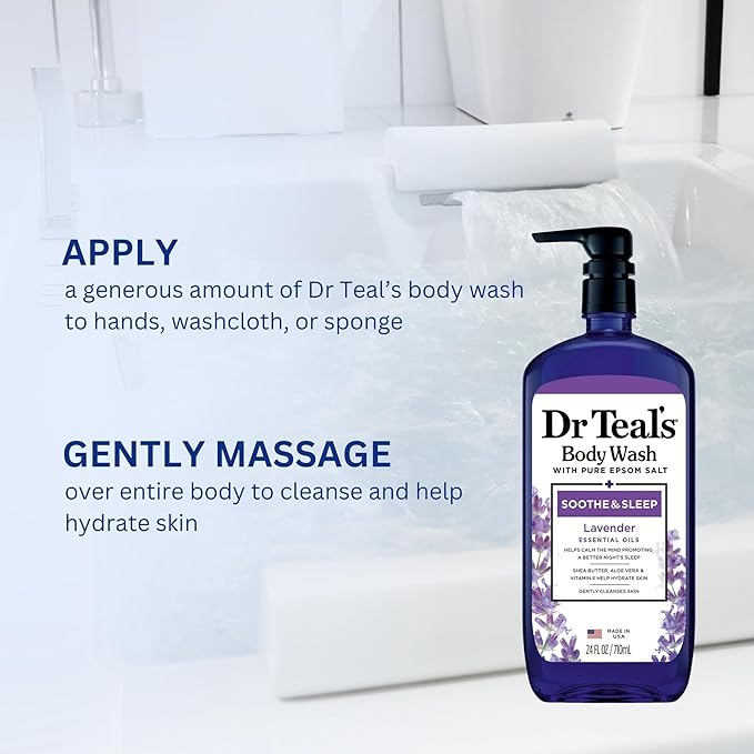 Dr Teal Lavender Body Wash 24oz 2-Pack with Premium Sponge - Relaxing and Hydrating Bath Essentials