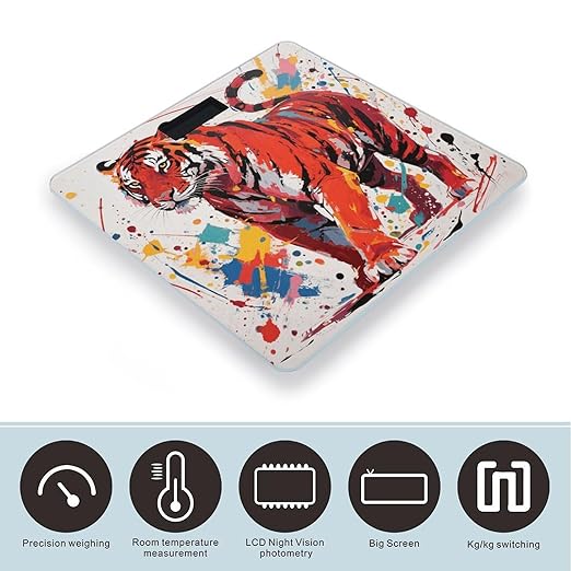 Abstract Tiger Scale for Body Weight Accurate Digital Bathroom Scale Toughened Glass High Precision Scales Smart Weight Scales with Large LCD Backlight Display Weighing Machine