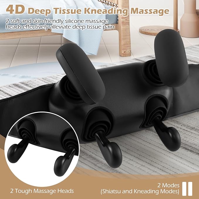 COSTWAY Neck Shoulder Massager 4D Deep Tissue Kneading Shiatsu Machine with 2 Heat Levels for Pain Relief Portable Cordless Neck Back Leg Massager Pillow Gift for Family Women Men Black