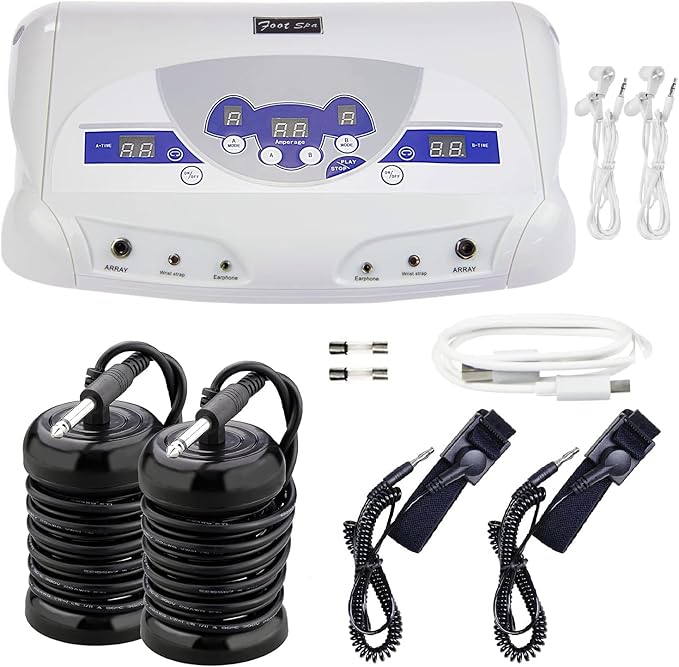 Dual Ionic Foot Bath Detox Machine ion Detox Foot Bath Spa Cleanse System for 2 Users with MP3 Music Player 2 Array 2 Wrist Band 5 Liners
