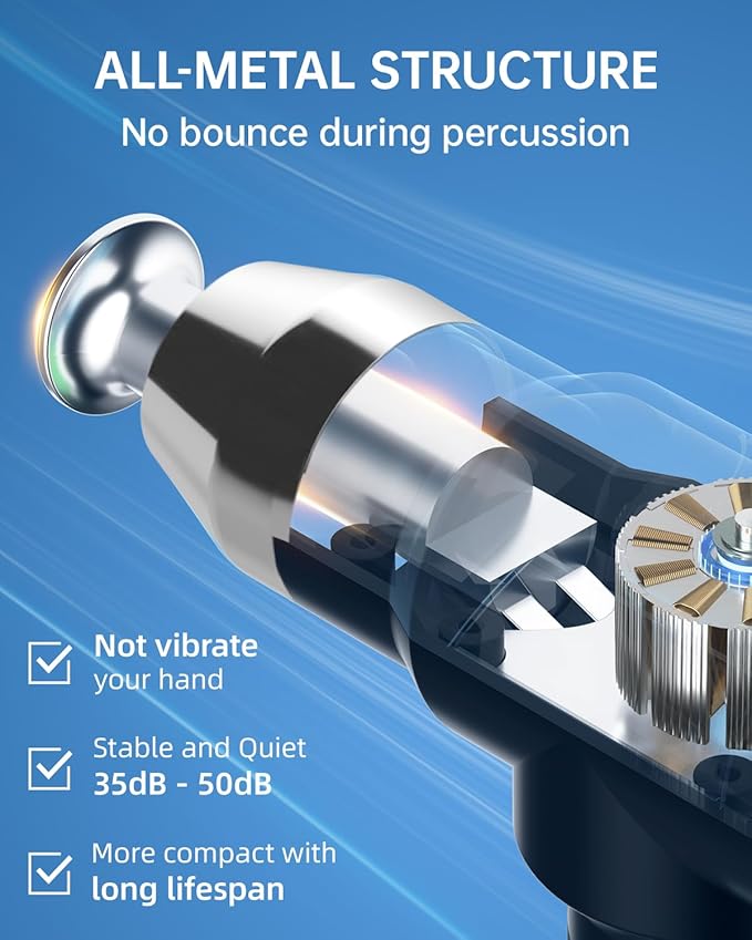 Deep Tissue Massage Gun for Athletes with Metal Heads90W High-Powered Brushless Motor 60lbs Stall Force12 Hrs Battery Life for Professional Therapist UseRelieve Sore Muscles and Stiffness-R20