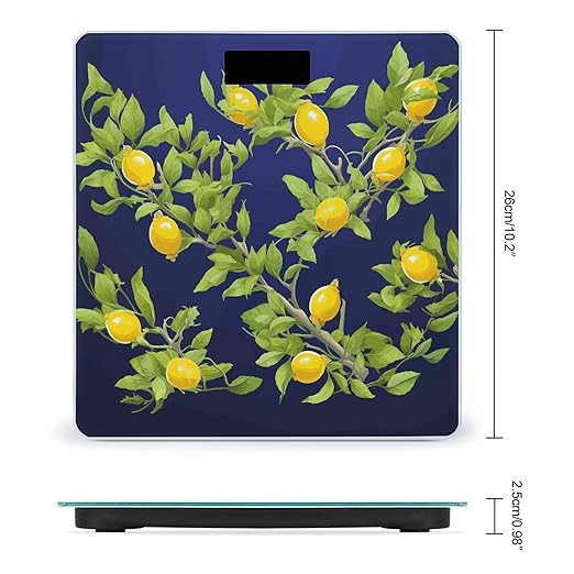 Lemon Tree Bathroom Scale Automatic Power On/Off Body Scales LCD Backlight Display Square Digital Scale Rounded Corners Bathroom Scales for Home Bedrooms