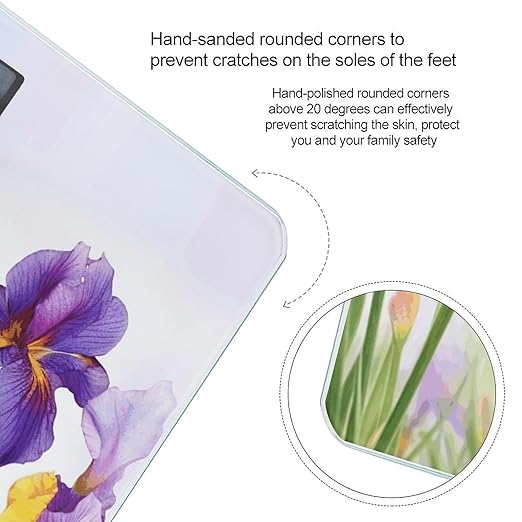 Iris Flower Butterfly Scale for Body Weight High Precision Digital Weight Scales with LCD Display Anti-Slip Sturdy Slim Tempered Glass Bathroom Scale for Home Use