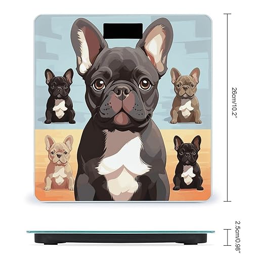 French Bulldog Dog Cute Scale for Body Weight High Precision Digital Weight Scales with LCD Display Anti-Slip Sturdy Slim Tempered Glass Bathroom Scale for Home Use