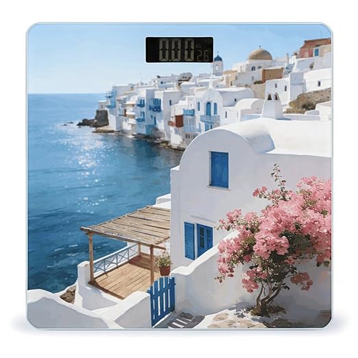 Flowers and The Sea Smart Scale for Body Weight Digital Bathroom Scale Toughened Glass Weight Scale with Large LCD Backlight Display High Precision Scales Weighing Machine