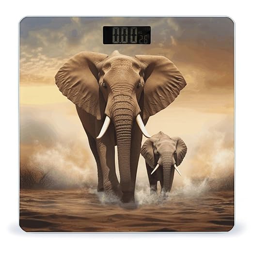 Elephant and Baby Elephant Bathroom Scale Large LCD Backlight Display Digital Scale Rounded Corners Body Scales Automatic Power On/Off Bathroom Scales for Home Bedrooms
