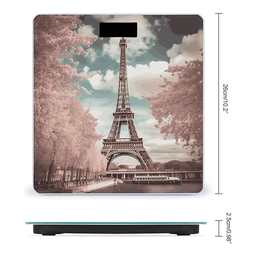 Vintage Style Eiffel Tower Paris Digital Bathroom Scale for Body Weight with High Precision Digital Weighing Scale with BMI Clear LCD Display and Step-On Measures Weight Up to 180kg