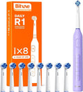 Bitvae R1 Rotating Electric Toothbrush with 8 Brush Heads for Adults and Kids 60-Day Battery Life 5 Modes Rechargeable Power Toothbrush with 2-Minute Smart Timer Purple