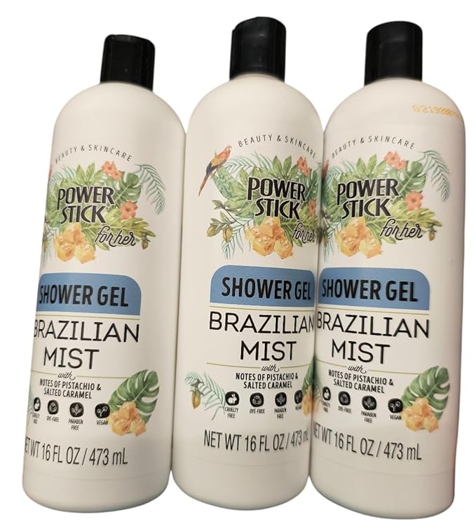 Power Stick Brazilian Mist SHOWER GEL Notes of Pistachio &amp Salted Caramel 16 FL OZ (Pack 3)