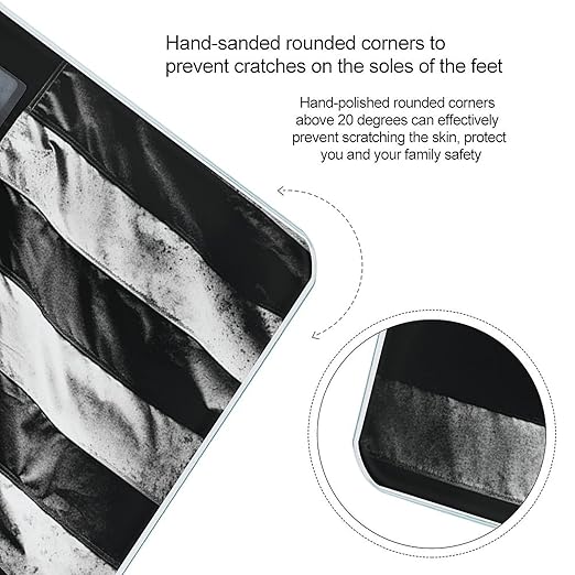 Black and White American Flag Scale for Body Weight Highly Accurate Digital Bathroom Scale Sturdy Tempered Glass Weighing Scales with LCD Display Fashion Body Fat Smart Scales 400lb