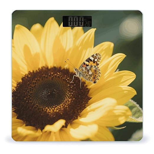 Sunflower Weight Scale Cute Bathroom Scale for Body Highly Accurate Digital Weighing Machine for People Compact LCD Display Scales with Sturdy Toughened Glass Scales