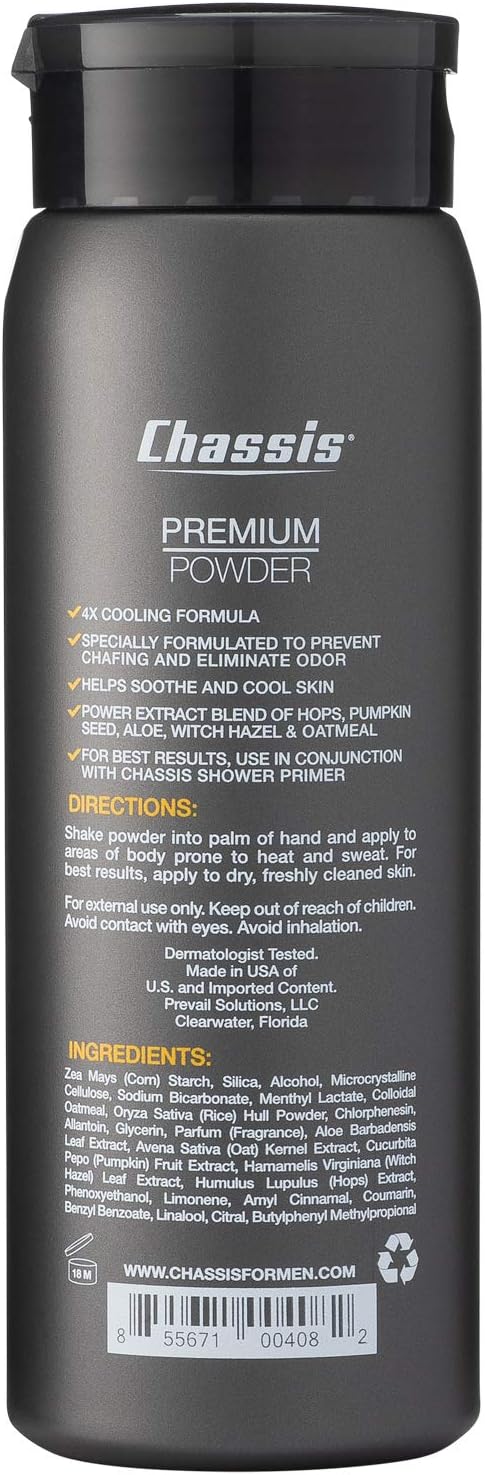 Chassis Ice Premium Body Powder for Men Whole Body Deodorant Odor-Absorbent Talc-Free Anti-Chafing Powder for Groin &amp Sensitive Skin Friction Defense &amp Odor Control Original Fresh Scent