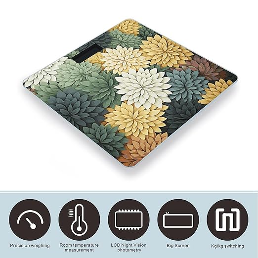 Petals Garden Leaves Scale for Body Weight Anti-Slip Digital Bathroom Scale Sturdy Toughened Glass Weighing Scales High Precision Safe Rounded Corners Smart Scales