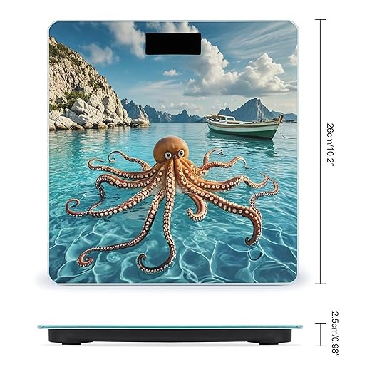 Octopus and Boat Scale for Body Weight Digital Bathroom Scale Toughened Glass High Precision Scales for Body Weight with Large LCD Backlight Display Weight Scales