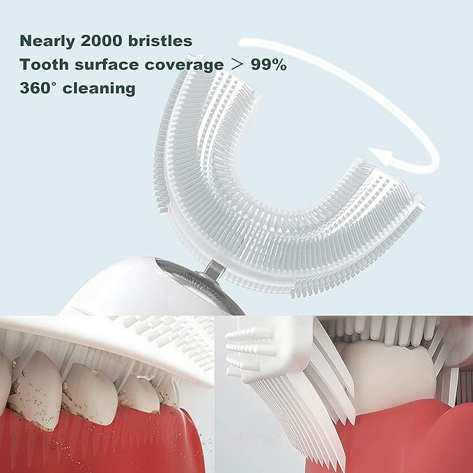 360° U-Shaped Toothbrush Newupgrade Sonic Electric Toothbrushes for Adults Multiple Brush Heads Options IPX7 Waterproof 360° Cleaning Suitable for People with Limited Mobility