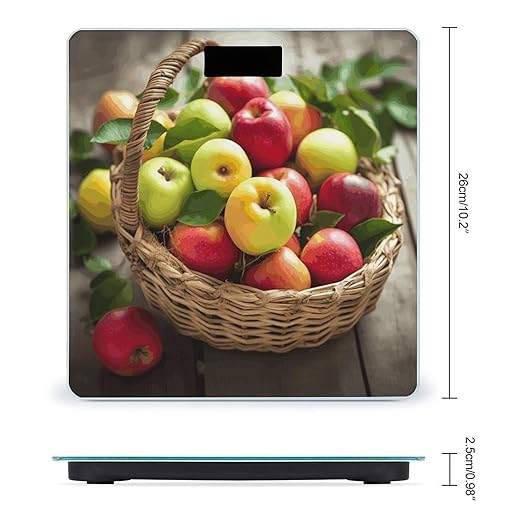 Yellow Green Red Fruits in A Basket Scale for Body Weight Sturdy Tempered Glass Weighing Scales with LCD Display Accurate Digital Bathroom Scale Convenient Body Fat Smart Scales 400lb