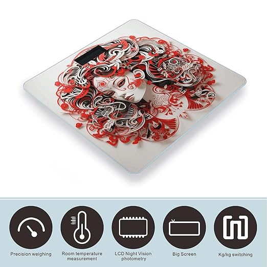 Red Paper Cut Style Smart Scale for Body Weight Accurate Bathroom Scale with LED Display Digital Weight Scales Weighing Machine High Precision Scales for Bath Home