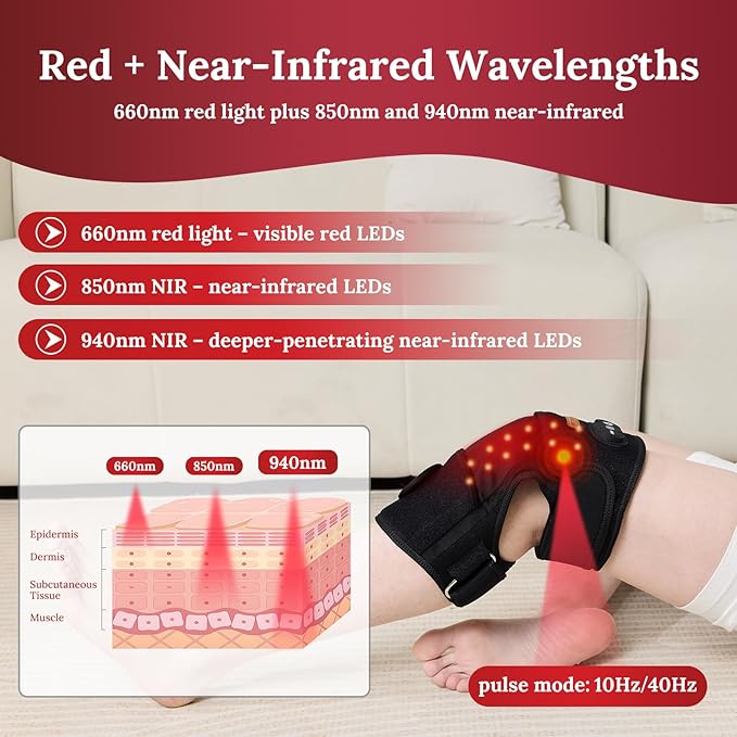 Red Light Therapy Wrap with Heat &amp Vibration 660nm 850nm 940nm Near Infrared Wireless 5000mAh Controller 30‑Min Auto‑Off for Knee Elbow Shoulder (BLACK-1-PACK)