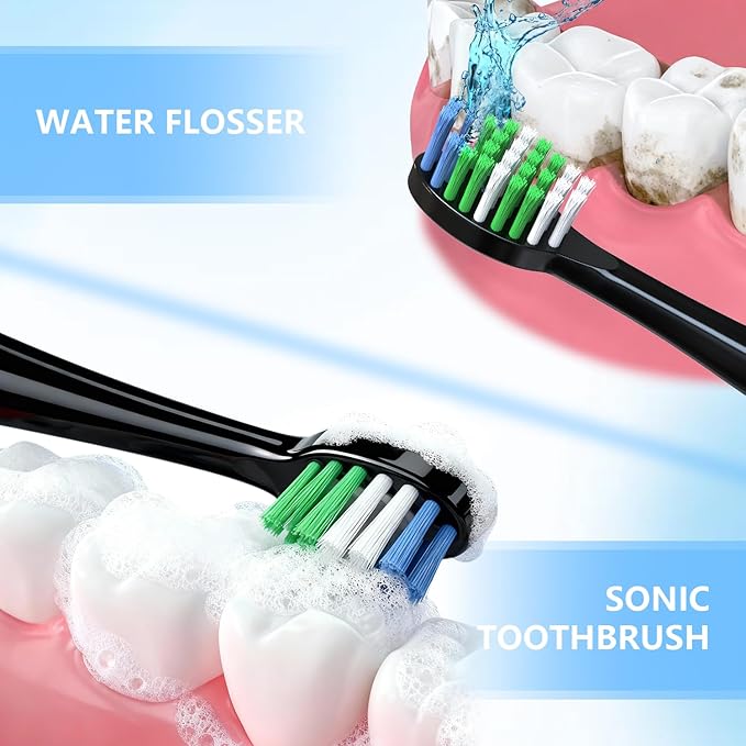 Replacement Flossing Toothbrush Heads Compatible with WaterPik Sonic Fusion/2.0 Brush and Flosser Combo… SF-01 / SF-02 / SF-03 / SF-04 with Crystal Cap - 5 Count (Compact Size Black)