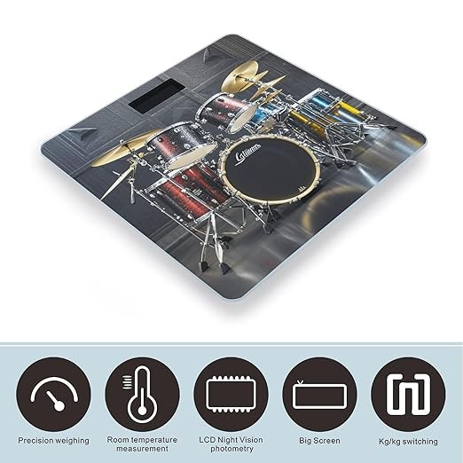 Cool Drum Set Bathroom Scale Automatic Power On/Off Body Scales LCD Backlight Display Square Digital Scale Rounded Corners Bathroom Scales for Home Bedrooms