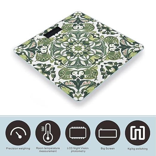 Green Decorative Pattern Scale for Body Weight Smart Scales Digital Bathroom Scale High Precision Weighing Scales with Large Display Weighing Machine for People