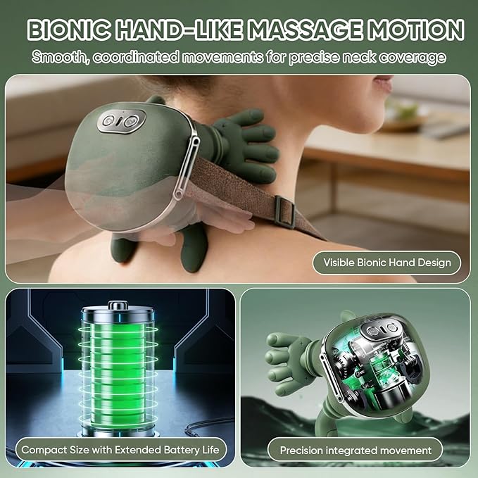 Bionic Neck Massager with Adjustable Heat Portable Deep Tissue 4D Kneading Electric Shoulder Massager Compact Design with Soft Silicone Massage Heads for Relaxation and Comfort