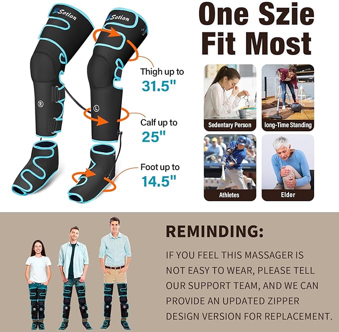Sotion Leg Massager with Heat and Compression for Circulation &amp Recovery Upgraded Foot Calf Thigh Sequential Massager Device with Handheld Controller 4 Modes 4 Intensities Help for Leg Pain Rel