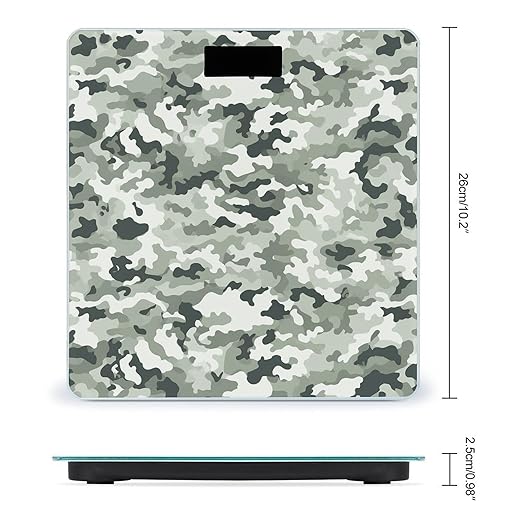 White Camouflage Scale for Body Weight Anti-Slip Tempered Glass Digital Bathroom Scales Clear LCD Display Weighing Scale Safe Rounded Corners Smart Scales