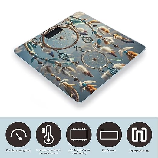 Native American Dream Catcher Scale for Body Weight Highly Accurate Digital Bathroom Body Scale Digital Bathroom Scales for People Anti-Slip Large LCD Display Smart Scales