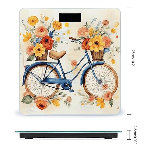 Flower Bicycle Bathroom Scale Rounded Smart Scale for Body Weight Automatic Power On/Off Weight Scales Accurate Bathroom Digital Scales for Pet Home Bedroom Kitchen