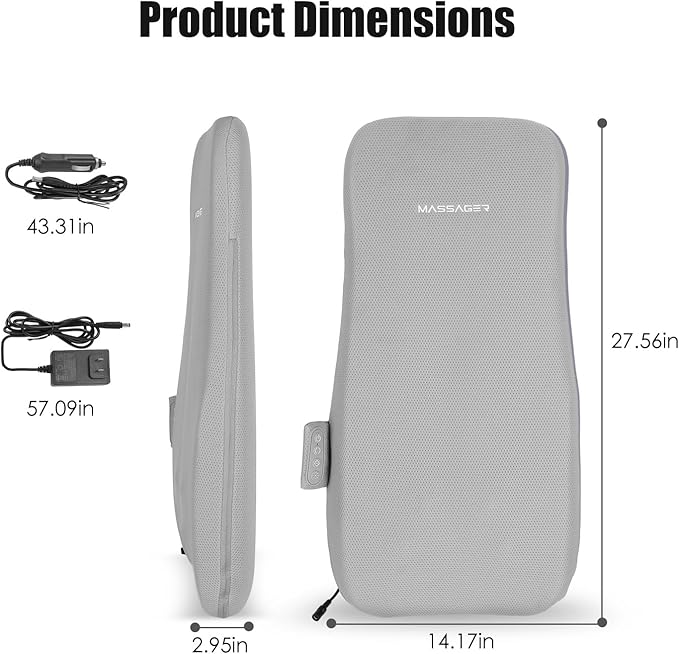 Full Back Massager 3D Pain Relief Deep Tissue Soothing Heating Electric Massage Pillow with Rolling Kneading Nodes for Home Office Car Use Gifts for Mom Dad Women Men