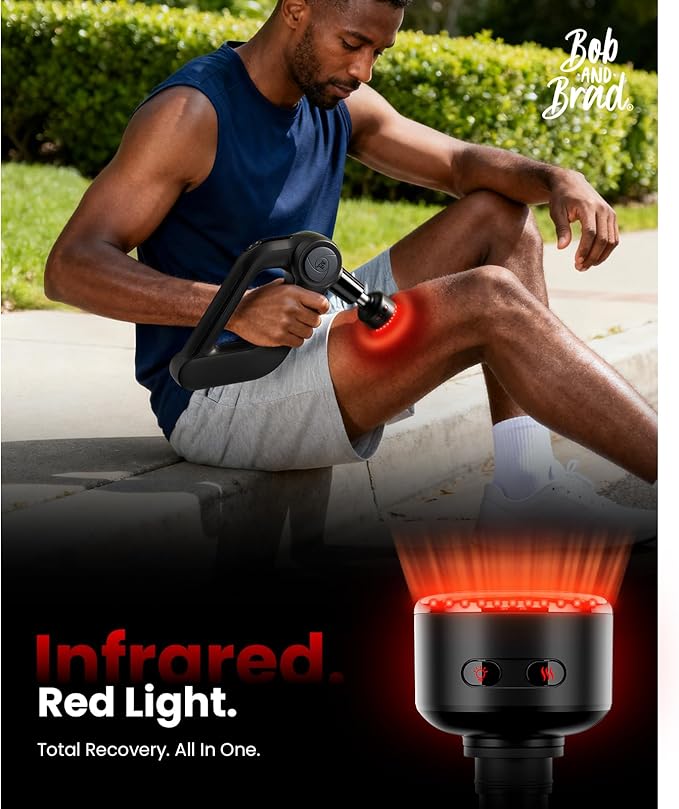 BOB AND BRAD D5 Ultra Massage Gun with Red Light Infrared Heat Head FSA-HSA Eligible 13mm Deep Tissue Percussion Muscle Massager Ergonomic D-Handle for Effortless Pain Relief &amp Athlete Recovery