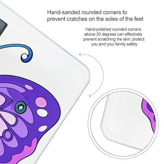 Purple Butterfly Scale for Body Weight Accurate Digital Bathroom Scale Toughened Glass High Precision Scales Smart Weight Scales with Large LCD Backlight Display Weighing Machine