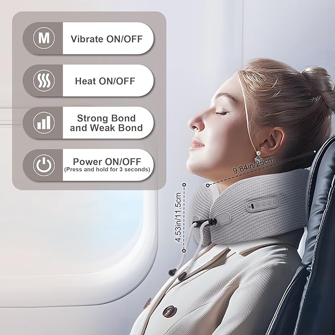 Electric Neck MassagerPortable Travel Pillow with Massage and HeatRechargeable vibrating Neck Pillow MassagerPerfect for Pain Relief at HomeOfficeTravelFathers Day Gift Ideas from Daughter Son