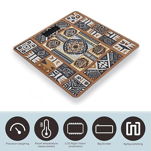 African Mud Cloth Tribal Scale for Body Weight Smart Scales Digital Bathroom Scale High Precision Weighing Scales with Large Display Weighing Machine for People