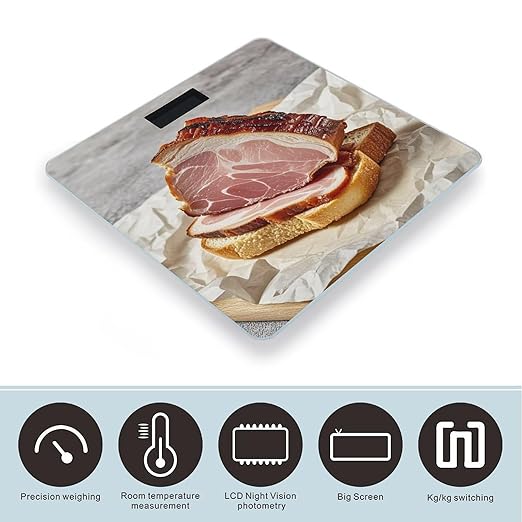 Ham Toast Bathroom Scale for Body Weight Bathroom Weighing Scales with Back Lit LED Display Sturdy Tempered Glass Body Weight Bathroom Scale 400lb Weighing