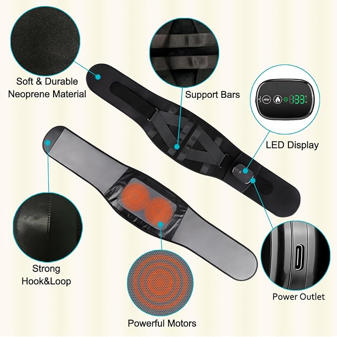 Cordless Heating Pad with Massager Back Brace Heating Pad for Back Pain Relief Heated Back Support Belt with 3 Heating &amp Vibration Modes Rechargeable Low Back Massager for Women Men